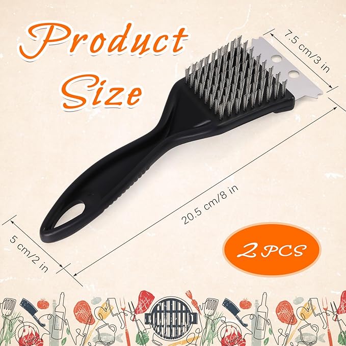 2 Pcs Grill Brush and Scraper,Barbecue Grill Cleaning Brush Stainless Steel Wire Grill Brush BBQ Cleaner Accessories for Outdoor Grill, Durable and Easy to Clean