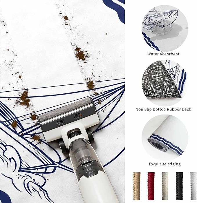 Area Rug 2x3ft, Summer Ocean Nautical Sailboat Washable Rugs for Living Room Bedroom, Marine Theme Navy Blue Stripe Soft Non-Slip Area Rugs Rectangle Floor Carpet for Dining Room