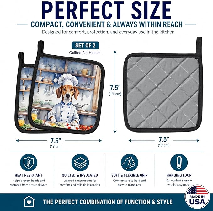 Caroline's Treasures American Foxhound The Chef Pair of Pot Holders Kitchen Heat Resistant Pot Holders Sets Oven Hot Pads for Cooking Baking BBQ, 7 1/2 x 7 1/2