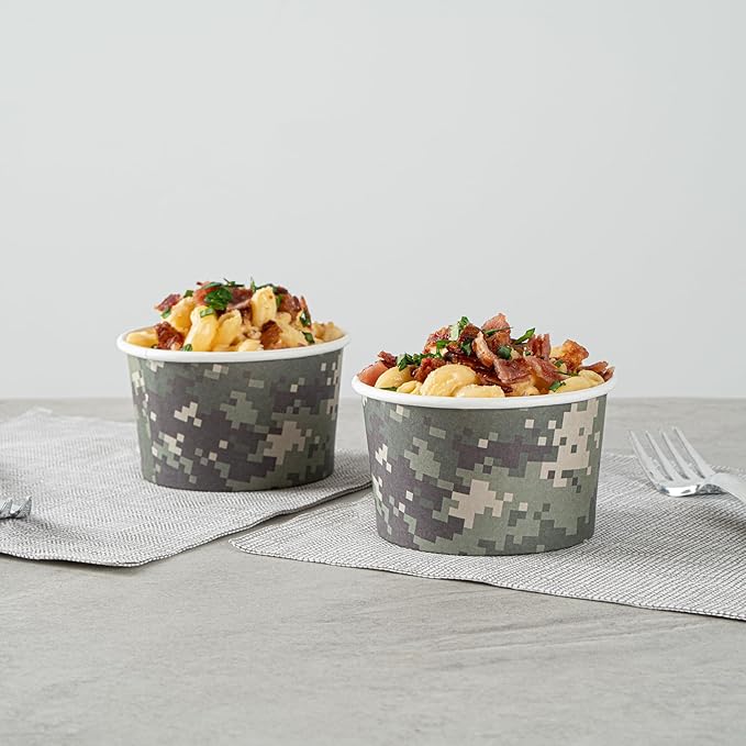 Restaurantware Coppetta 5 Ounce Dessert Cups, 200 Disposable Ice Cream Cups - Lids Sold Separately, Sturdy, Camouflage Paper FroYo Bowls, For Hot And Cold Foods, Perfect For Gelato Or Mousse