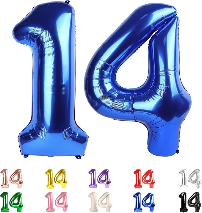 14 Balloon Numbers, Happy 14th Birthday Decorations for Girls Boys, 40 In 41st Dark Blue Balloons for Engagement, Wedding, Celebration Party, Graduations, Photo Shoot