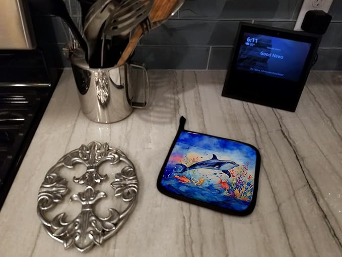 Caroline's Treasures Dolphin Pair of Pot Holders Kitchen Heat Resistant Pot Holders Sets Oven Hot Pads for Cooking Baking BBQ, 7 1/2 x 7 1/2