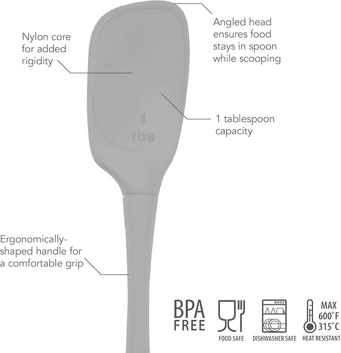 Tovolo Flex Core Silicone Deep Spoonula with Angled Head for Stirring Scooping and Serving, Dishwasher Safe BPA Free Heat Resistant Spoon Spatula Kitchen Utensil for Cooking Baking, Oyster Gray