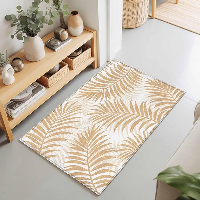 Area Rug 2x3ft, Summer Boho Palms Leaves Washable Rugs for Living Room Bedroom, Vintage Tropical Plants Soft Non-Slip Area Rugs Rectangle Floor Carpet for Dining Room