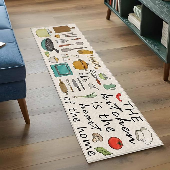 Cooking Kitchenware Kitchen Tool Pattern Rectangle Rugs 2x6ft for Living Room Washable Circle Rug Non-Slip Carpet Soft Mat for Bedroom Dining Room Bathroom Home Holiday Decorations Indoor