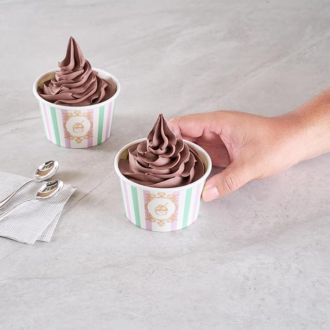 Coppetta 8 Ounce Dessert Cups, 200 Greaseproof Ice Cream Cups - Lids Sold Separately, For Hot And Cold Foods, Purple And Blue Stripe Paper Yogurt Bowls, Disposable, Sturdy - Restaurantware