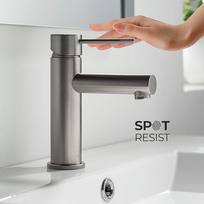 KIBI KBF1010 Solid Brass Single Handle Bathroom Sink Faucet, Circular X Single Hole Bathroom Faucet with Pop Up Drain | High Arc Spout | Brushed Nickel | Corrosion and Rust Resistant