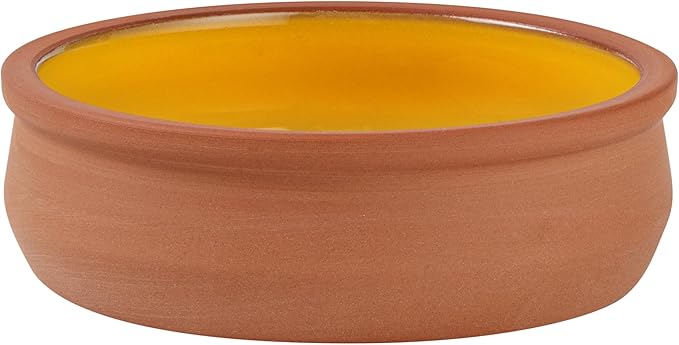 Restaurantware-Terra Tek 8.5 Ounce Terracotta Cazuelas, 2 Yellow Glazed Clay Pots For Cooking - Oven-Ready, Microwavable, Terracotta Serving Pots, Dishwashable, For Cooking And Serving