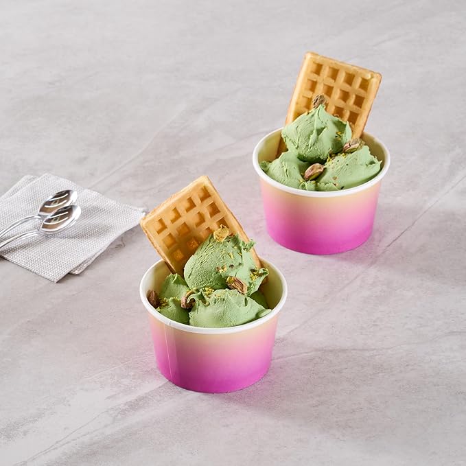 Coppetta 8 Ounce Dessert Cups, 50 Greaseproof Ice Cream Cups - Lids Sold Separately, For Hot And Cold Foods, Orange And Blue Ombre Paper Yogurt Bowls, Disposable, Sturdy - Restaurantware