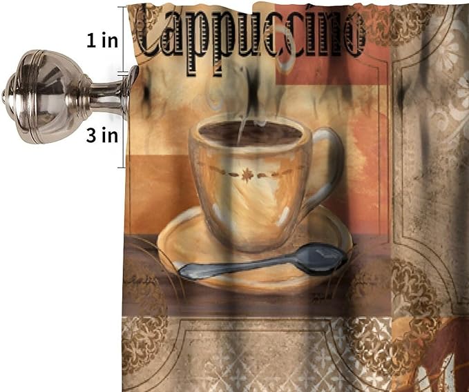 Retro Coffee Valance Curtain, Vintage Cappuccino Mocha Drinks Collage Short Window Drape for Cafe Kitchen Bedroom Dining Living Room Home Decoration, 54x18Inch