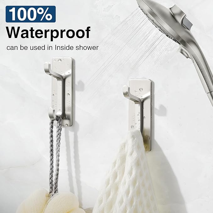 pickpiff Wall Hooks for Coat and Towel: 13LB Strong Adhesive Door Hanger Stick on, Brushed Nickel,12 Pack