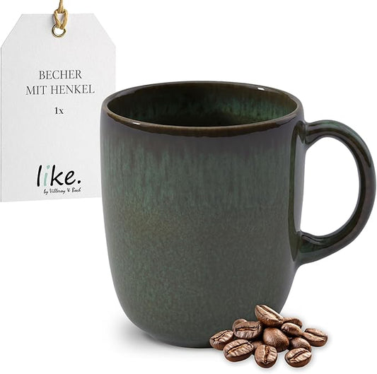 like. by Villeroy & Boch Lave Vert Mug Green, Dishwasher & Microwave-Safe, Mug for Coffee, Tea & Cappuccino, Coffee Mug with a Handmade Look, Cup with a Reactive Glaze, Earthenware, 13.5 oz Capacity