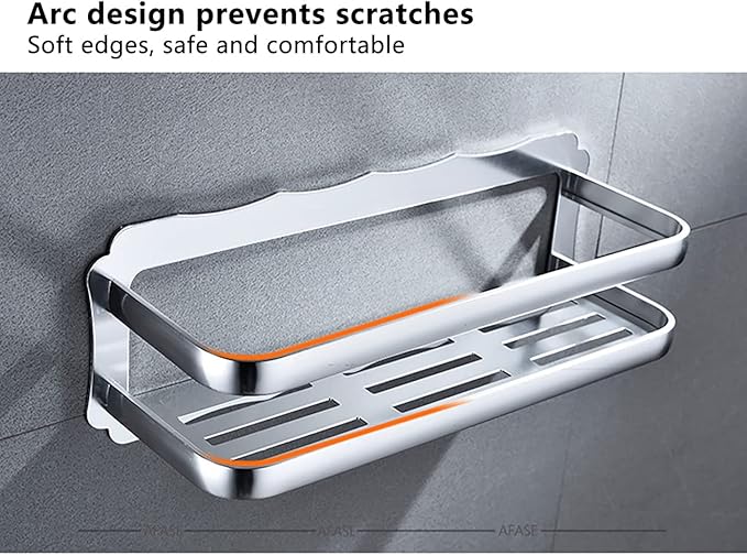 19.67Inch Bathroom Shelf Storage Organizer Extra Anodized Aluminum Rectangular Wall Mount Kitchen Spice Rack, Clothing, Pantry & More,Silver,Without guardrail