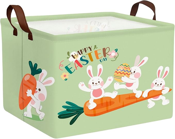 Kid Large Empty Easter Basket Gift Personalized Fabric Bunny Easter Basket for Boy and Girl Room Decor Storage Bin (Rabbit Back Easter Egg)