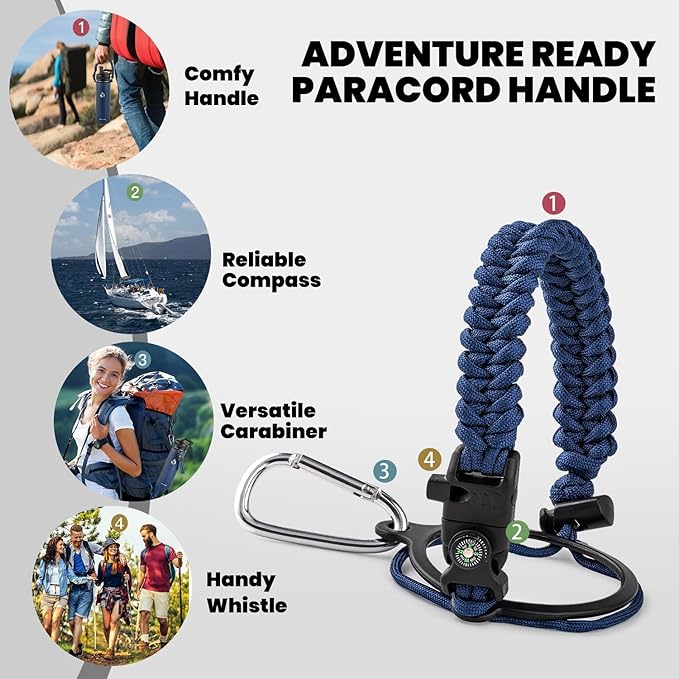 RAYMYLO Insulated Water Bottle 24oz, Triple Wall Vacuum Stainless Steel (Cold for 24Hrs, Hot for 12Hrs), Leak Proof & Non-BPA, 24oz Hydro Water Flask with Paracord Handle & Straw Spout Lids