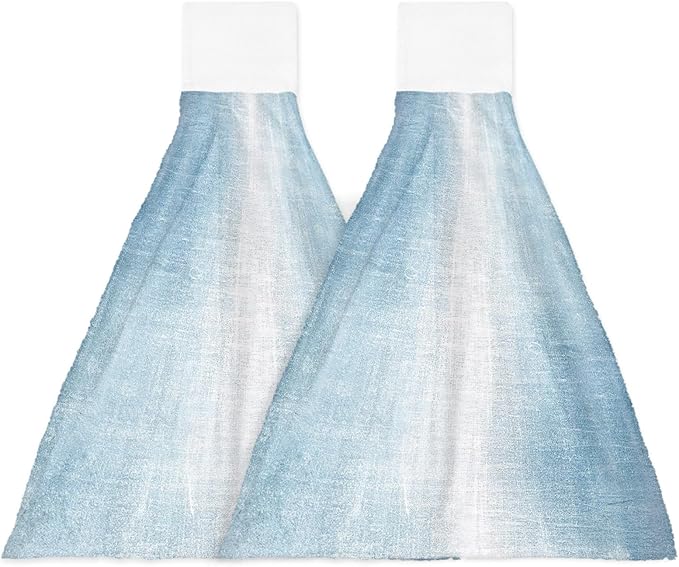 Alandar Home Kitchen Tie Towel Set of 2, Abstract Vintage Oil Painting Art Absorbent Soft Hand Towels for Bathroom Hanging Towels, Blue and White Artwork Texture Fast Drying Cleaning Cloth with Loop