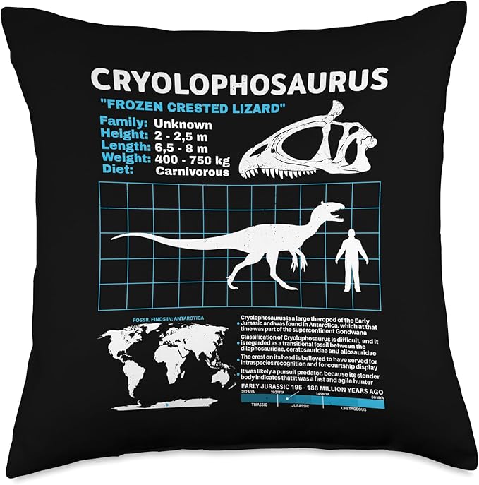 Cryolophosaurus Fact Sheet Skull Fossil Throw Pillow