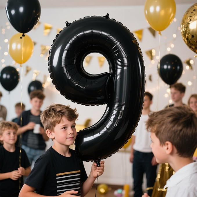 9Th Birthday Decorations 9 Number Balloons, Happy Birthday Decoration for 9th, Black Balloon Numbers 40 Inch for Girls Boys Women Men Engagement, Bridal Shower Party