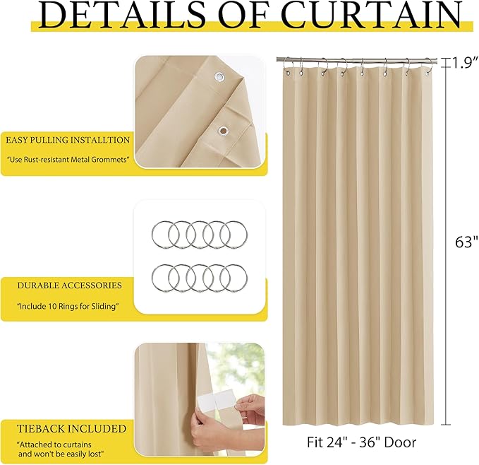 NICETOWN Blackout Curtains for Kitchen Window, Farmhouse Thermal Insulated Energy Saving Noise Reducing Bedroom and Living Room Curtains, 1 Panel with Hooks, Biscotti Beige, 38 x 63 Inches Long