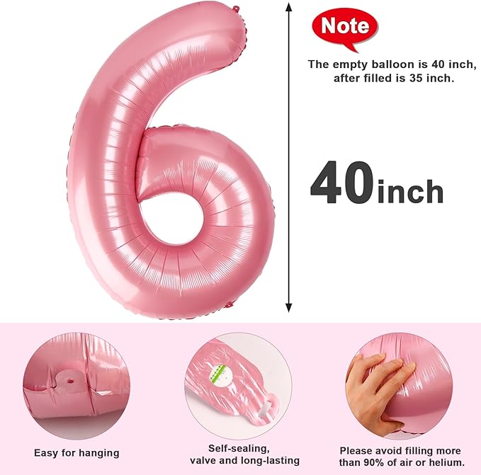 Number 6 Balloons Pearl Pink Party Decorations for Girl Boys, 40 In Big 6th Balloons for Engagement, Wedding, Celebration Party, Graduations, Photo Shoot