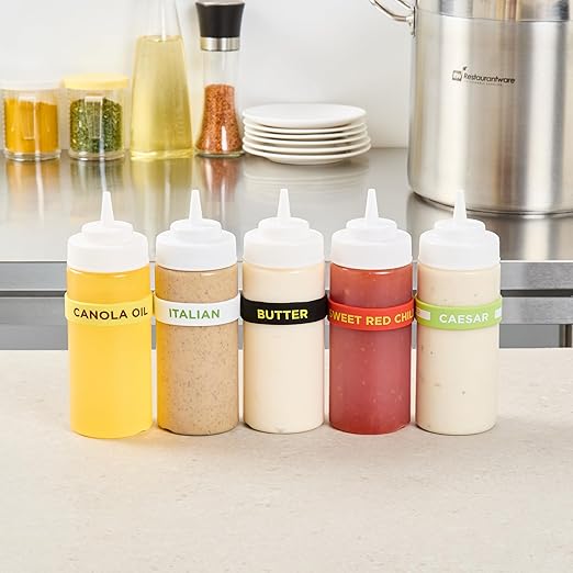 Restaurantware Silicone Squeeze Bottle Band 10 Count 2.75 Inch Dishwasher Safe Condiment Identification Band, Butter Black Non-Slip Label Band for Condiment Labeling at Restaurants, Food Trucks