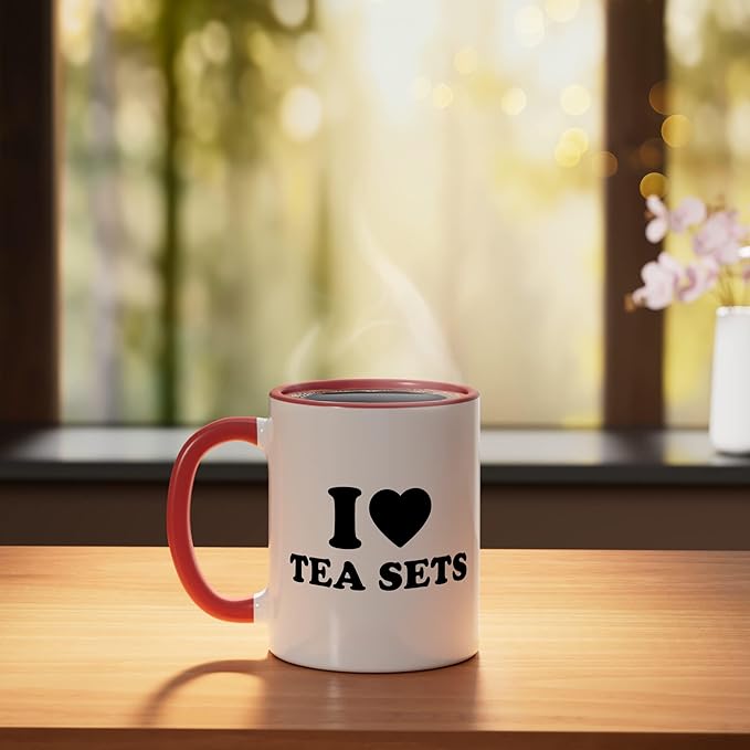 I Love Tea Sets Ceramic Mug, Red/White