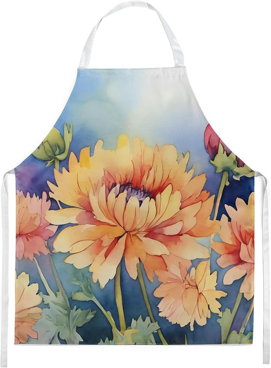 Caroline's Treasures Chrysanthemums in Watercolor Apron Cooking Kitchen Server Baking Crafts Gardening for Adult Women Men, Unisex, Large, Multicolor