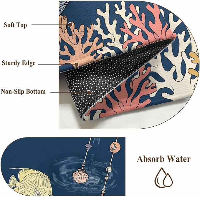 Area Rug 9x12ft, Ocean Starfish Coral Fish Washable Rugs for Living Room Bedroom Rectangle Floor Carpet, Underwater Creature on Navy Blue Soft Non-Slip Area Rugs for Dining Room