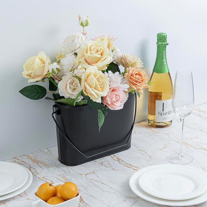 MyGift Modern Industrial Matte Black Metal Wall Mountable Bathroom Magazine Holder, Hanging or Tabletop Bucket Style Storage Bin - Handcrafted in India