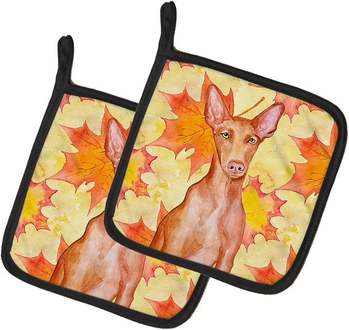 Caroline's Treasures BB9976PTHD Pharaoh Hound Fall Pair of Pot Holders, Yellow Kitchen Heat Resistant Pot Holders Sets Oven Hot Pads for Cooking Baking BBQ, 7 1/2 x 7 1/2