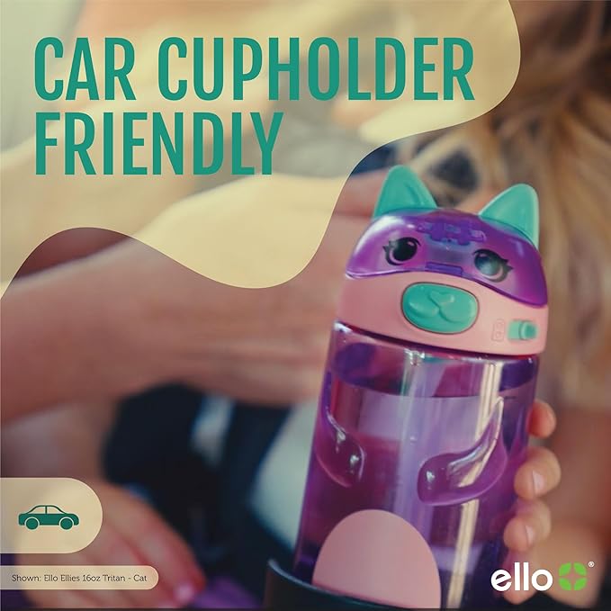 Ello Ellies 16oz Plastic Kids Water Bottle with Straw and Built-in Carrying Handle and Leak-Proof Locking Lid for School backpack, Lunchbox and Outdoor Sports, Panda