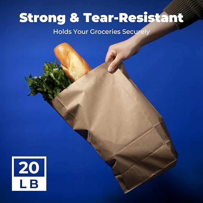 Fit Meal Prep 500 Pack 20 lb Large Brown Paper Bags, 16 x 8 x 5.5” Durable Kraft Paper Bags Bulk for Packing, Delivery, Take Out, Grocery, Retail Shopping, Premium Big Size Paper Sacks for Shopping