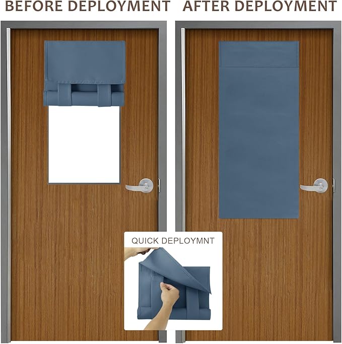 WdFour Classroom Door Window Cover,Blackout Shades for Classroom Windows and Doors，Privacy,Room Darkening Design Blocks Views, Classroom Window Cover Lockdown.12W x 40L Inches, 1 Panel, Stone Blue.