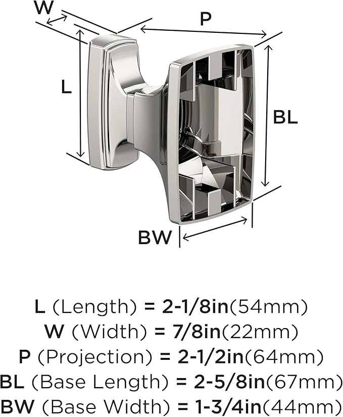Amerock BH36010PN | Polished Nickel Single Robe Hook | 2-5/8 in. (67 mm) Length Towel Holder | Highland Ridge | Towel Hook for Bathroom | Bathroom Hardware | Bath Accessories