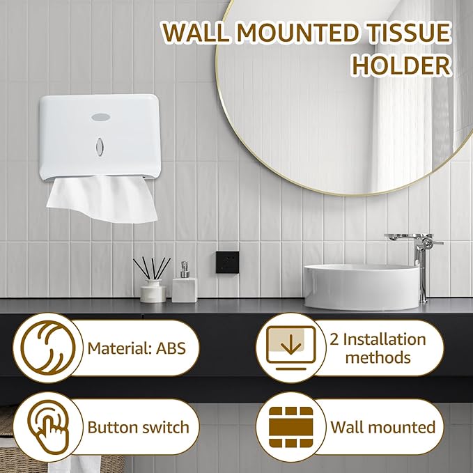 Paper Towel Dispenser, Wall Mount Commercial Toilet Tissue Dispenser, C-Fold/Multifold Paper Towel Holder, White