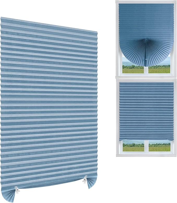 MALOKI Pleated Window Blinds,Temporary Blinds Cordless No Drill Paper Shades for Window Door Stick on No Screw Room Darkening Shades for Bedroom Bathroom Kitchen