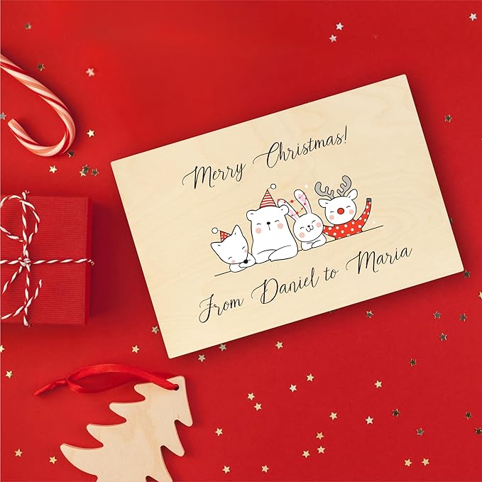 Creative Deco Personalized Wooden Storage Box Christmas Box | 11.8x7.87x5.51in (+-0.5) | Garland | Hinged Lid Handle Engraving | Unpainted Gift Box | Rough UNSANDED Keepsake Memory Souvenir Chest