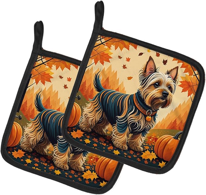 Caroline's Treasures DAC1075PTHD Silky Terrier Fall Pair of Pot Holders Kitchen Heat Resistant Pot Holders Sets Oven Hot Pads for Cooking Baking BBQ, 7 1/2 x 7 1/2