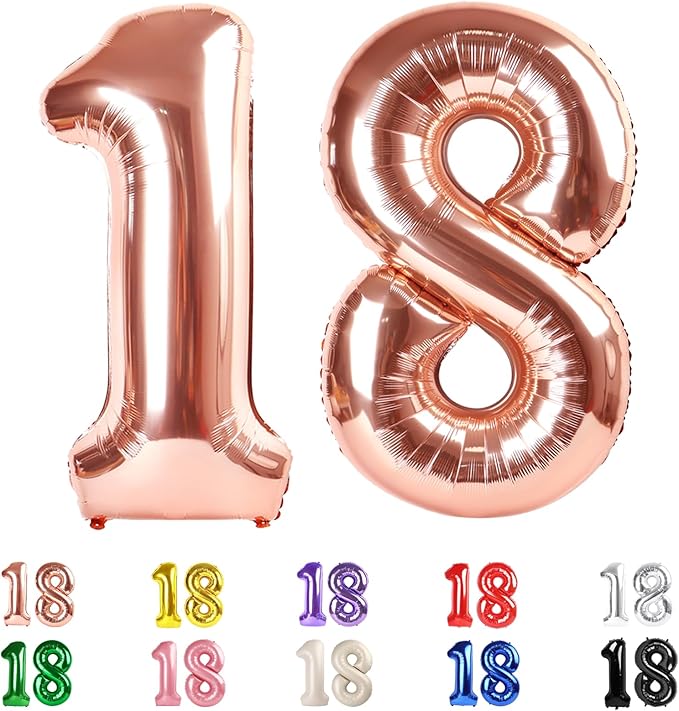 18 Balloon Numbers, Numbers 18 Balloons 40 In, 18th Birthday Decorations for Boys Girls, 81st Rose Gold Birthday Big Party Decorations for Engagement, Celebration Party, Graduations