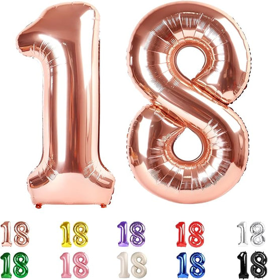 18 Balloon Numbers, Numbers 18 Balloons 40 In, 18th Birthday Decorations for Boys Girls, 81st Rose Gold Birthday Big Party Decorations for Engagement, Celebration Party, Graduations