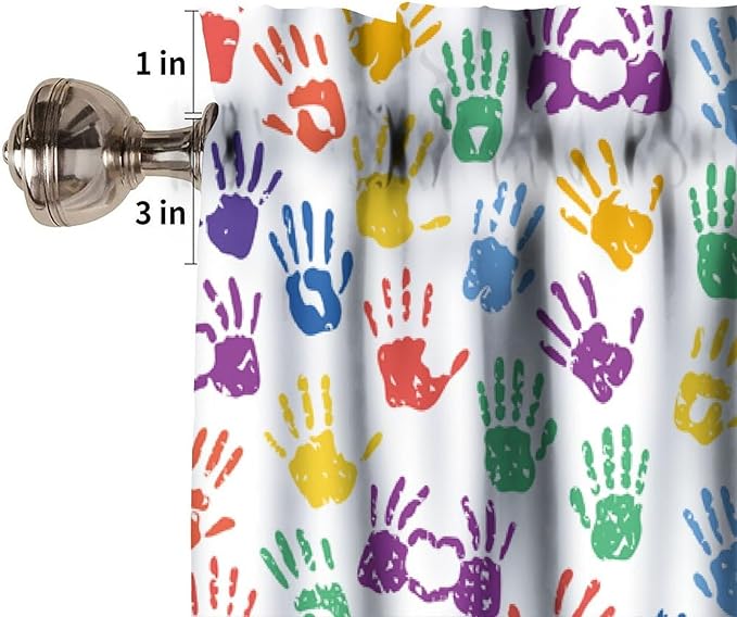 Colorful Handprint Valance, Back to School First Day Kids Students Short Window Treatment for Kitchen Bedroom School Classroom, 54x18Inch