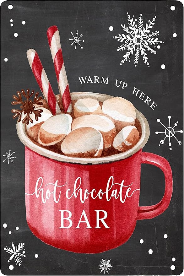 Funny Tin Sign Warm Up Here Hot Chocolate Bar Cafe Living Room Kitchen Home Decoration 8x12 Inches