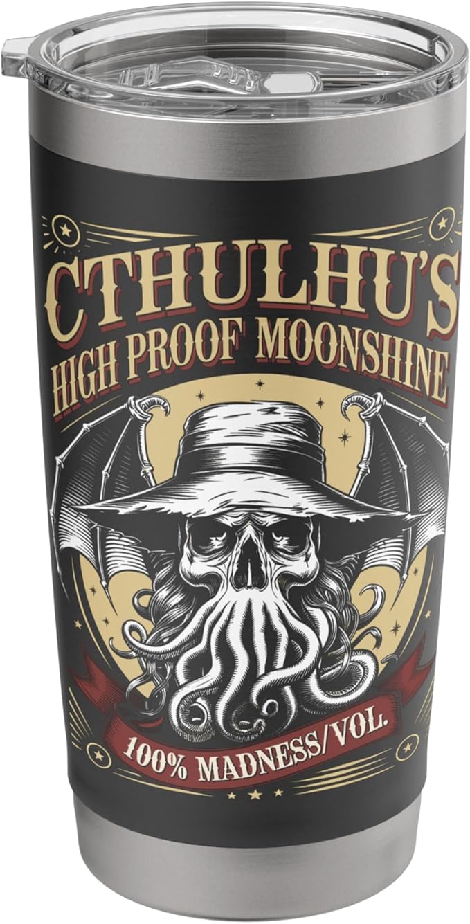 Cthulhu Moonshine Label, Funny Cosmic Horror Cthulhu Stainless Steel Insulated Tumbler