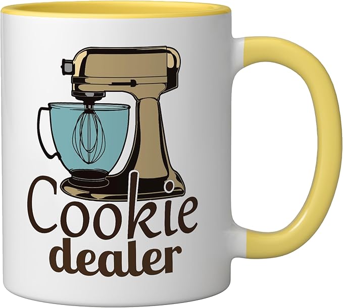Cookie Dealer, Men Women Baking Cooking, Pastry Chef, Baker Ceramic Mug, Yellow/White