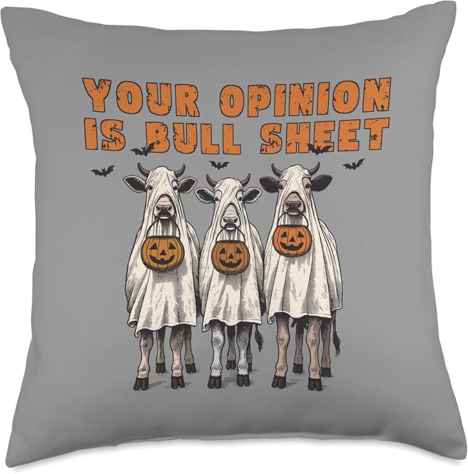 Your Opinion is Bull Sheet Ghost Costumed Cows Halloween Throw Pillow
