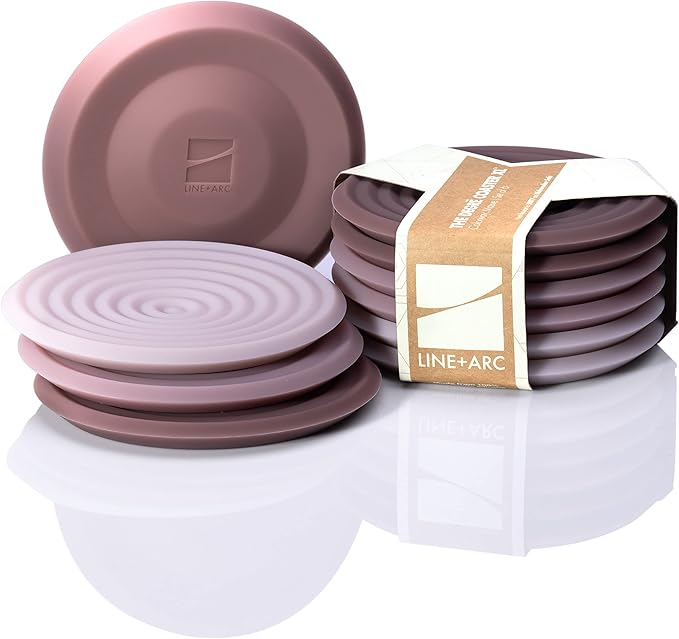 LINE+ARC Extra Thick Silicone Coasters Waterproof Anti-Stain Heat-Safe Dishwasher-Safe Degrē Coasters XL (Set of 6 Mauve) Outdoor Rubber Mid-Century Modern