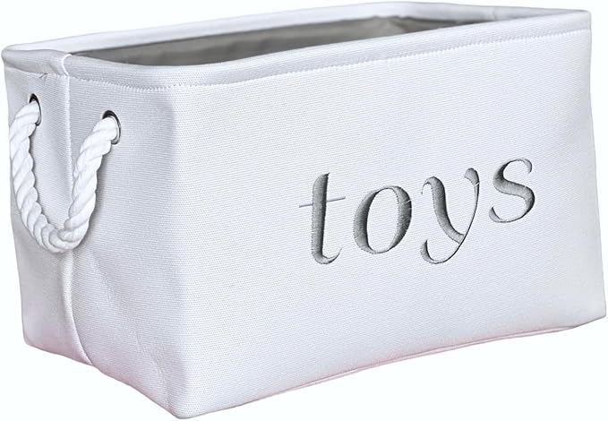 APPLE PIE ORDER Nursery basket, Storage & organizer Bin for Baby, Diapers, Wipes, Books, Toys. White Canvas fabric Decorative Box with Embroidering. (Toys - Gray, Medium)