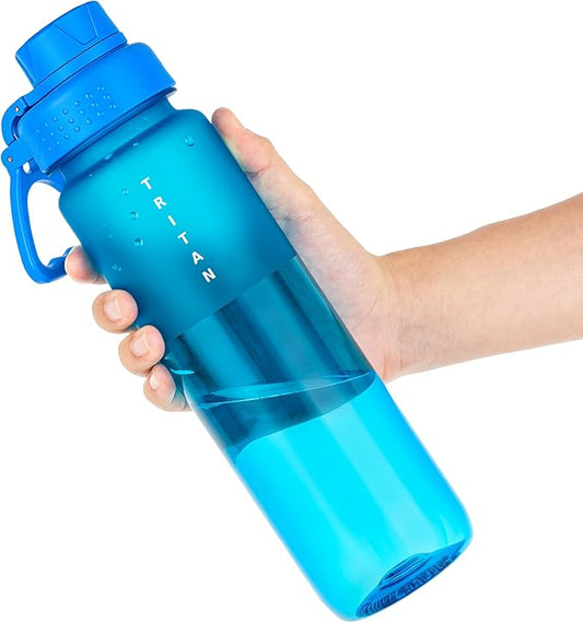 OLDLEY 32oz Frosted Clear Water Bottle, BPA-Free Tritan Plastic Reusable Water Bottle with Fast-Flow Spout Lid, Wide Mouth Leakproof Sports Drinking Bottle for Gym, School,Travel,Cornflower Blue