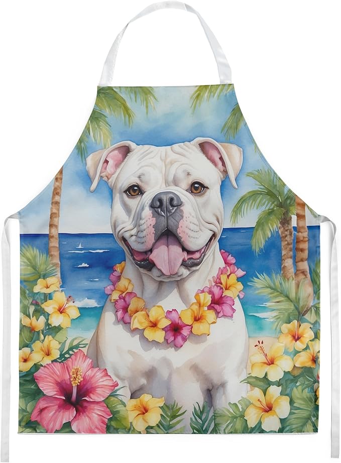 Caroline's Treasures American Bulldog Luau Apron Cooking Kitchen Server Baking Crafts Gardening for Adult Women Men, Unisex, Large, Multicolor