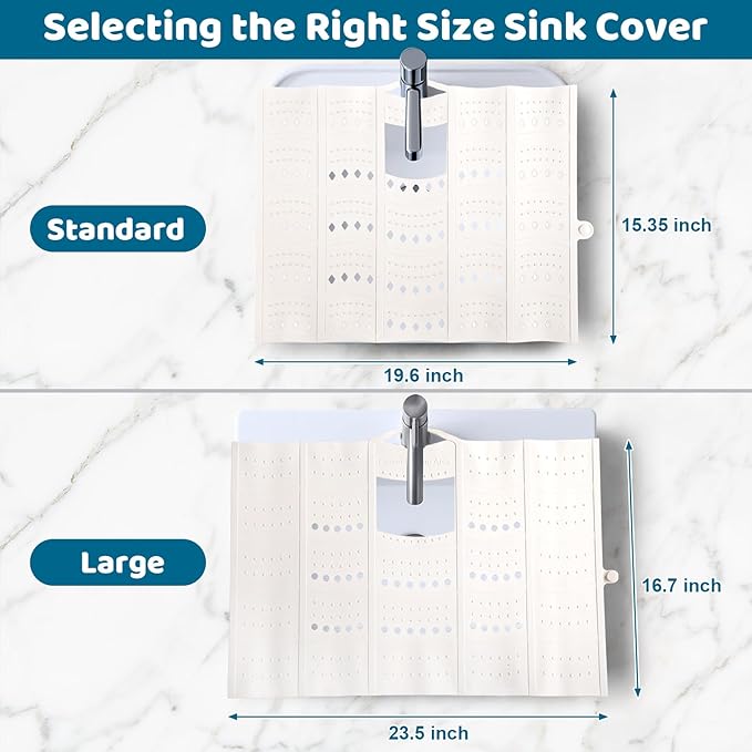 Bathroom Sink Cover for Counter Space, Foldable Silicone Sink Mat Makeup Organizer Mat Space Saver, Women’s Gifts for Christmas RV Camper Travel Must Haves Accessories - Large, Pearl